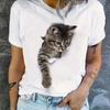 Cartoon Cat 2D T-shirt Short Sleeved Round Neck Casual Sports Top Summer Aesthetic Clothing Women's Clothing Pattern T-shirt