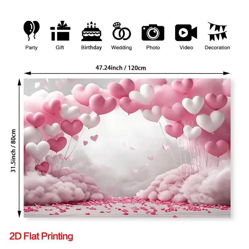 2D Sweet Pink Petal Heart Backdrop, Bridal Shower Photography Background
