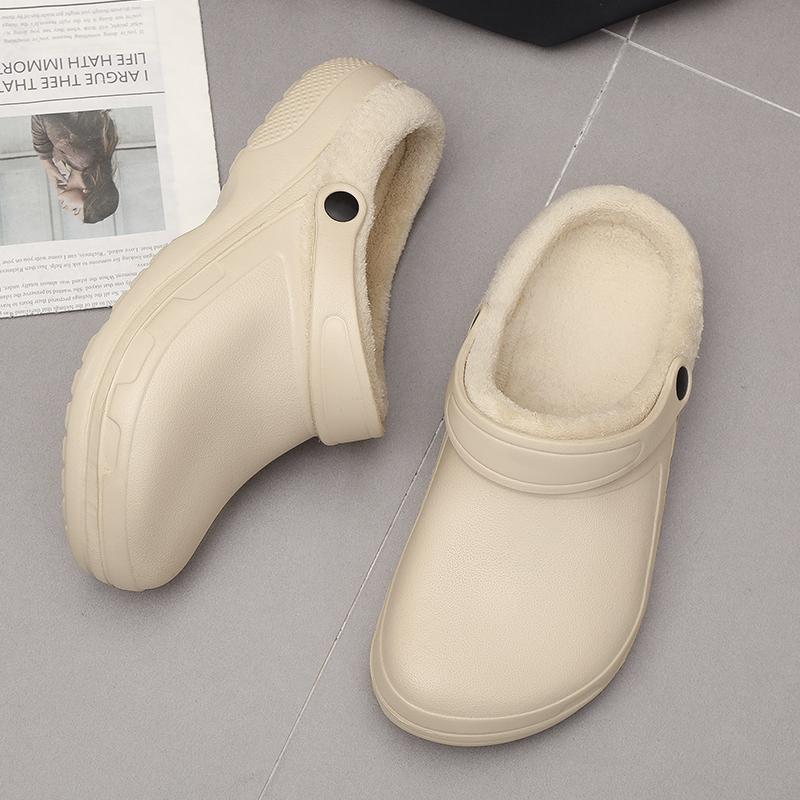 Зимние тапочки Colgs мужские водонепроницаемые садовые туфли домашние меховые сабо мягкие плюшевые тапочки для спальни пушистая обувь для дома и улицы