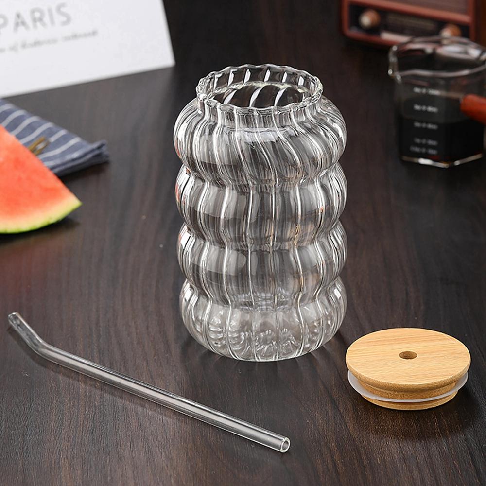 Креативная стеклянная чашка с крышкой и соломенной кружкой для кофе, молока, сока