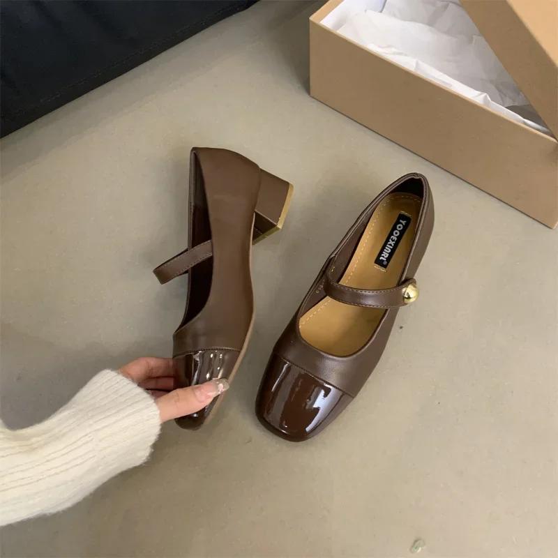 Женские туфли Marie Janes на высоком каблуке с квадратным носком, женские летние туфли на низком каблуке 2024 года, осенние новые дизайнерские туфли, элегантные туфли-лодочки Femme