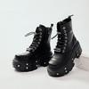 New Punk Women Platform Ankle Boots Female's Rock Round Toe Lace Up Fashion Retro Chunky Shoes Metal Decor Short Boots