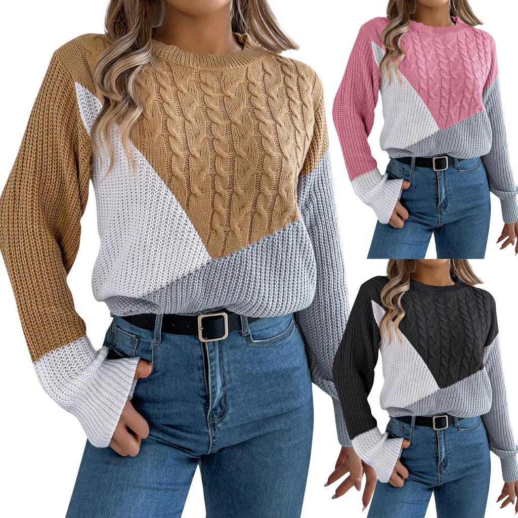 Женская мода повседневный свободный свитер контрастного цвета с длинным рукавом пуловер топ