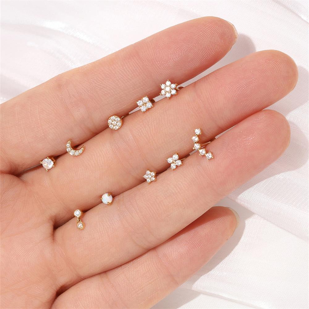 14K Goldwind Pearl Opal Пирсинг Внутренняя резьба Плоское дно 16G Золотые серьги-гвоздики для ушных косточек