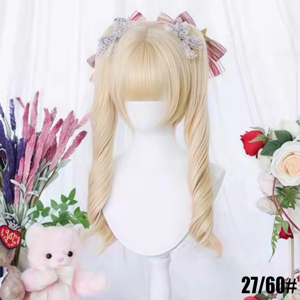 WTB вьющиеся волосы двойной хвост синтетический парик женский милый повседневный Лолита мультфильм прямая челка двойной хвост длинные вьющиеся волосы