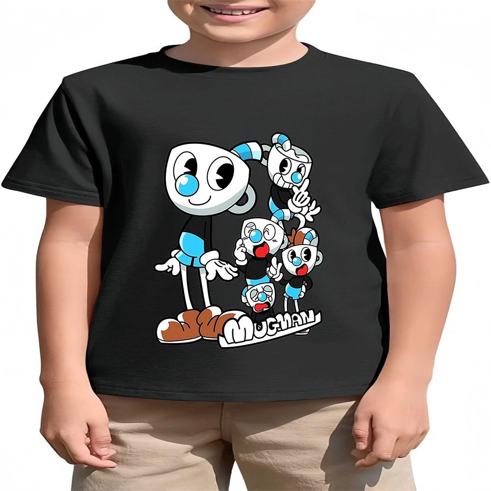 2026 Горячая Распродажа Мальчики Девочки Дети Cuphead Хлопковая Футболка Летняя Мода Мультяшный Принт 2-14Л