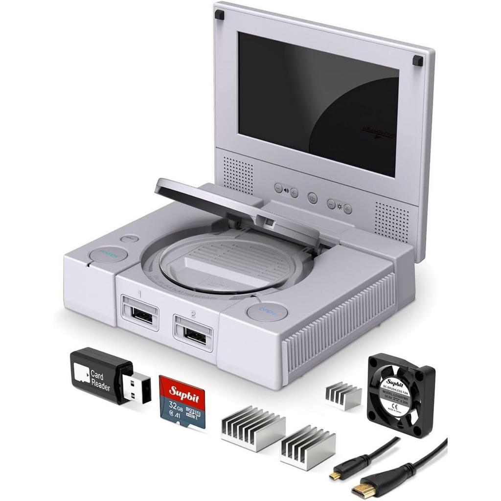 PiStation Case Pi 4 Case with Pi 4 Screen 800x480 3.4 Inch LCD Display&Stereo Speaker,Fan Heatsinks HDMI Cable Micro SD Card 32GB and SD Card Reader