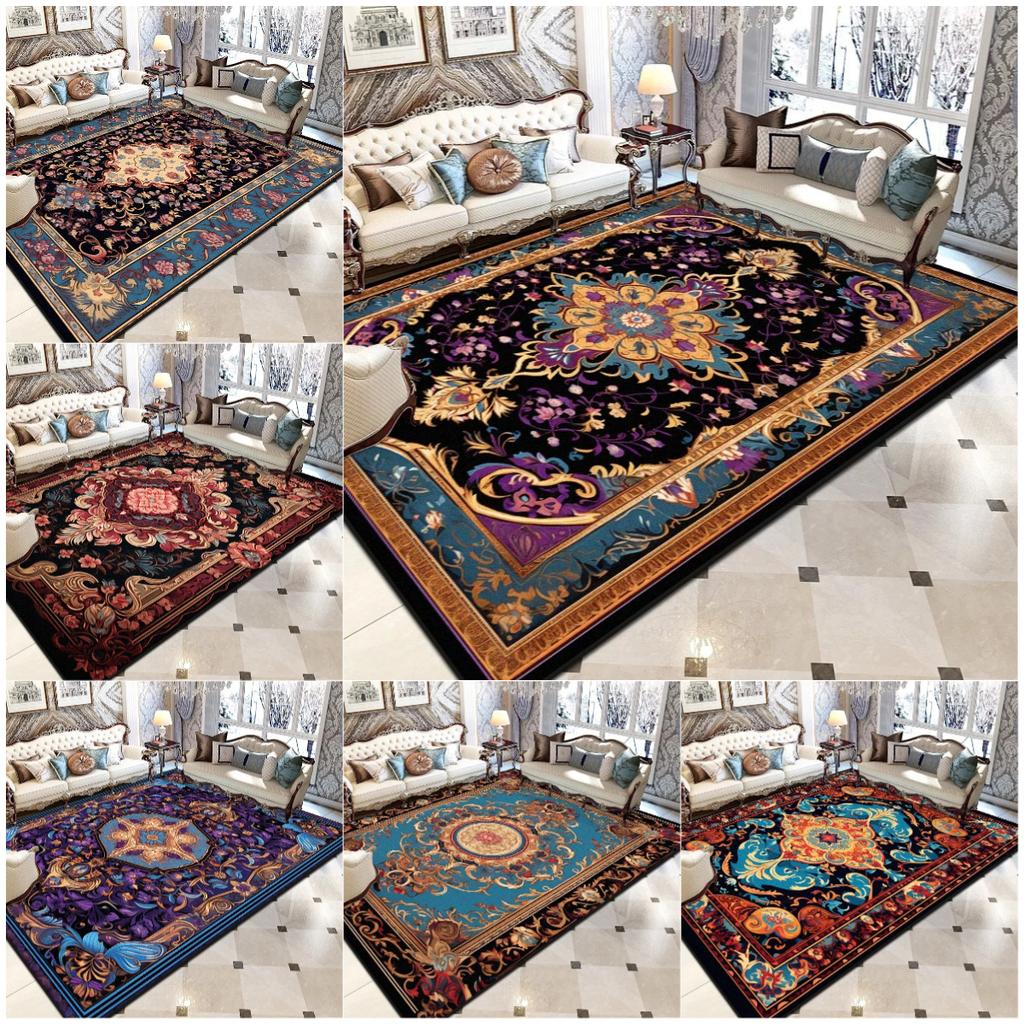Персидские Роскошные Большие Ковры для Гостиной Черный Принт Декор Моющиеся Складные Коврики Спальня Прикроватный Нескользящий Напольный Коврик