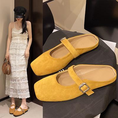 Носите 2025 педаль новая весна и лето женская верхняя сумка на плоской подошве вечерний ветер полушлепанцы французские мюли полуподнос одиночная обувь