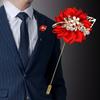 Luxury Crystal Pearl Groomsmen Boutonniere Wedding Corsage Men Brooch Pin Red Burgundy Flower Groom Bridal Boutonnieres