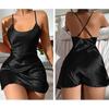 Summer Women Nightdress V Neck Silky Satin Sleeveless Solid Color Spaghetti Strap Backless