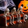 Halloween Skeleton Statue Resin See Speak Hear No Evil Skeleton Figurine with Dangling Legs for Indoor Mantel Table Shelf Decor