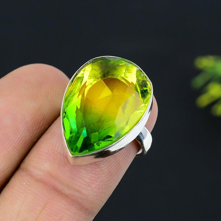 Кольцо из стерлингового серебра 925 пробы с натуральным двухцветным турмалином, размер 6 L5F77