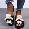 Fashion 2025 Summer Cute Bear Decor Slippers for Women Fashion Med Heel Wedges Sandals Woman Daily Outside Non Slip Slides Mujer