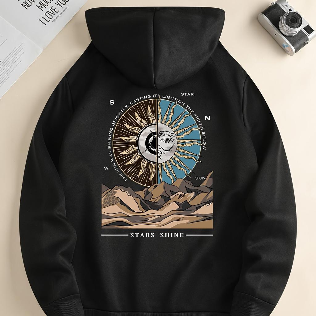 Casual Men's Hoodie 3d Mountain Compass Printed Long Sleeved Hooded Hoodie Pattern Men Clothing Hip-Hop Top Oversized Sweatshirt