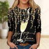 Tops For Women Star Lamp Wine Glass Print Round Neck Long Sleeve T-shirt Fall Casual Slim Pullover Women's Long Sleeve Top