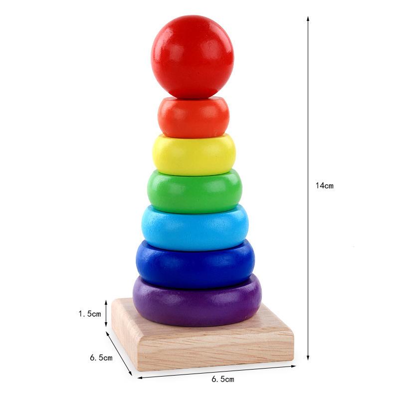 Children's Intelligence Rainbow Tower Stacked Music Layer Stacked Circle Sleeve Post Macaron Wooden Toy