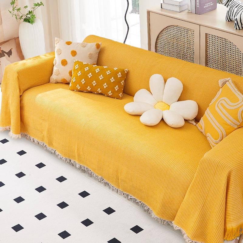 Хлопковое и льняное полотенце для дивана, сплошной цвет, чехол для дивана, полное покрытие, универсальная подушка для дивана Four Seasons, защита от кошачьих царапин, можно стирать в машине, скандинавский стиль