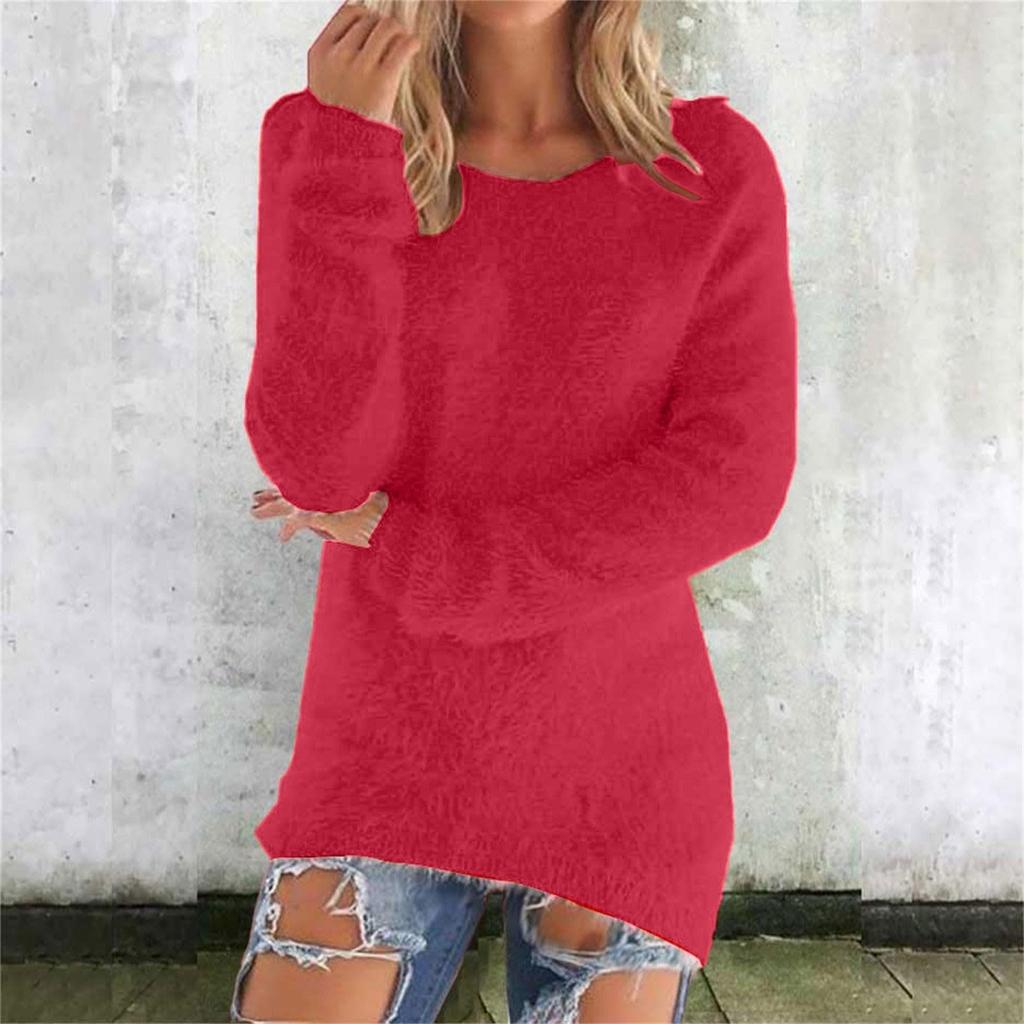 Womens Cute Sweaters Casual Crewneck Fleece Pullover Long Sleeve Thermal Soft Fuzzy Sweater Winter Clothes