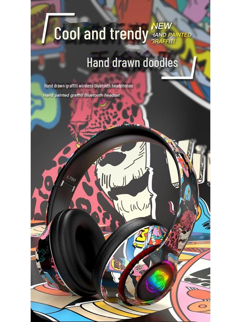 Модные наушники Graffiti Bluetooth: Беспроводные, шумоподавляющие, полноразмерные наушники для спорта и игр. Универсальная совместимость.