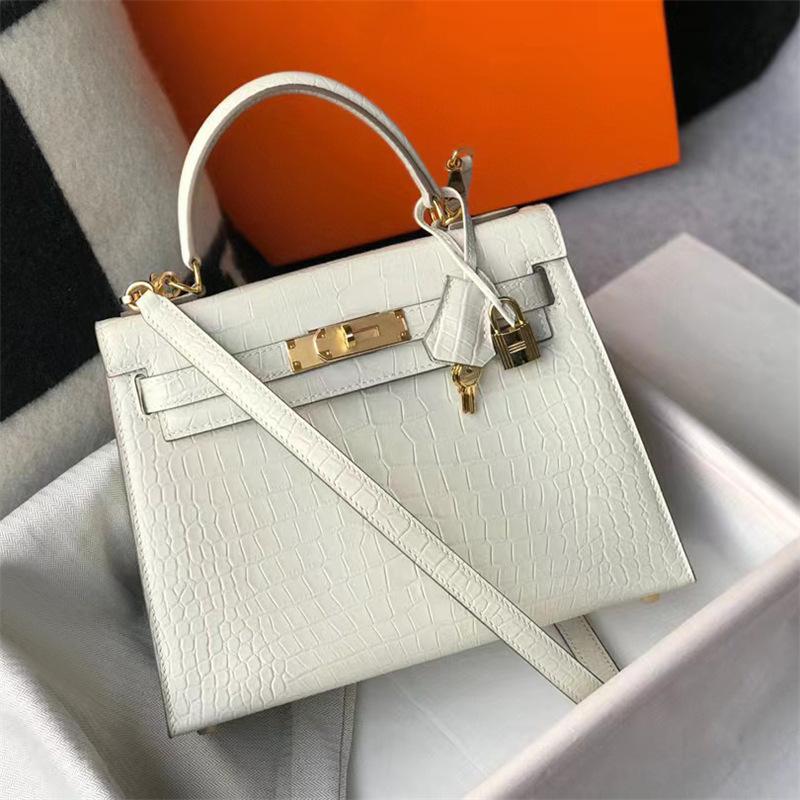 Haute Couture Classic 25 Crocodile Pattern Head Layer Leather Cross Cross Carrying Bag Fashion Texture Women Bag