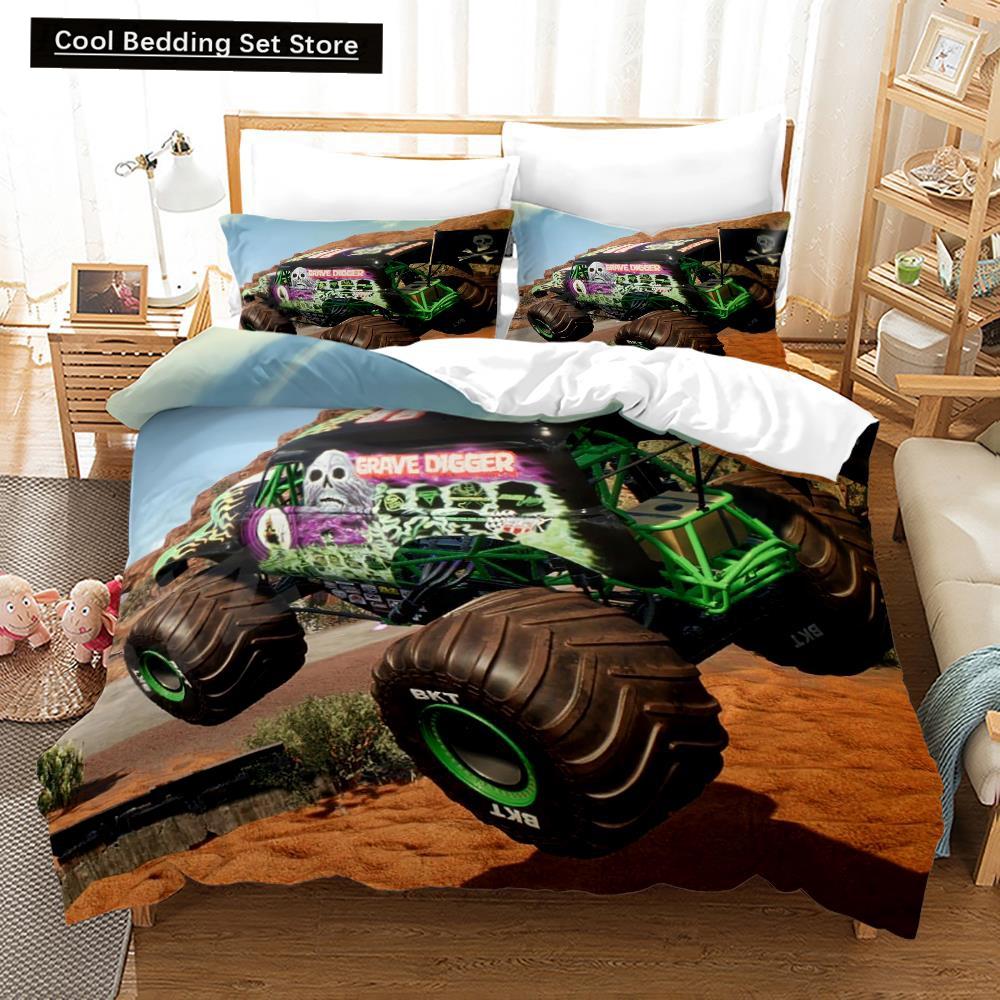 3D Print Anime Monster Jam Bedding Set Single Twin Full Queen King Size Monster Jam F1 Bed Set Teenager Bedroom Duvet Cover Sets