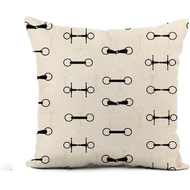 Flax Throw Pillow Cover Equestrian Vintage Equine Saddles and Bits Perfect Horseriding Horse 20x20 Inches Pillowcase Home Decor Square Cotton Linen