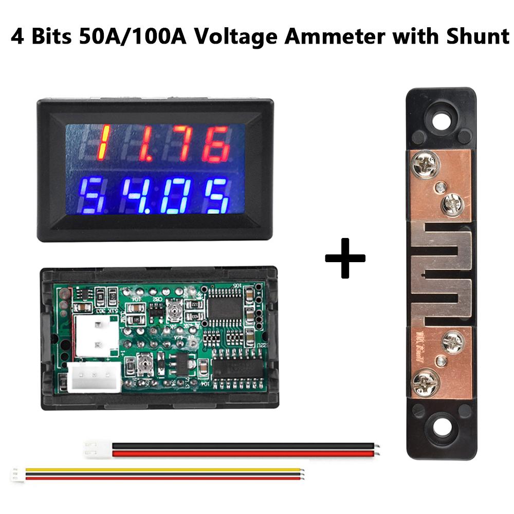 DC100V/200V 50A/100A Digital Voltmeter Ammeter 4 Bits 0.28" Dual LED Amp Volt Voltage Current Meter Detector Tester with Shunts