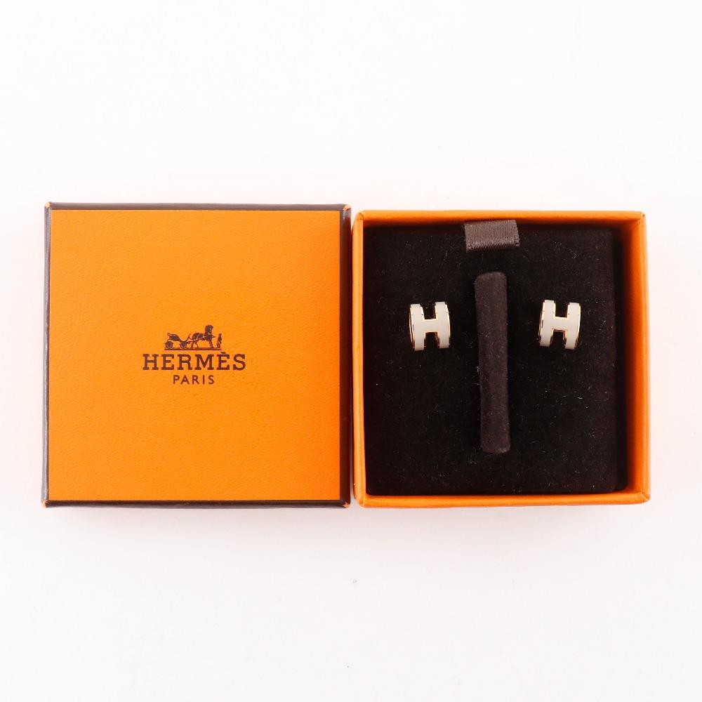 HERMES pop ash mini Piercing H-shaped Marong rasse Gurege lacquer/Rose Gold Plated 2g Women Used