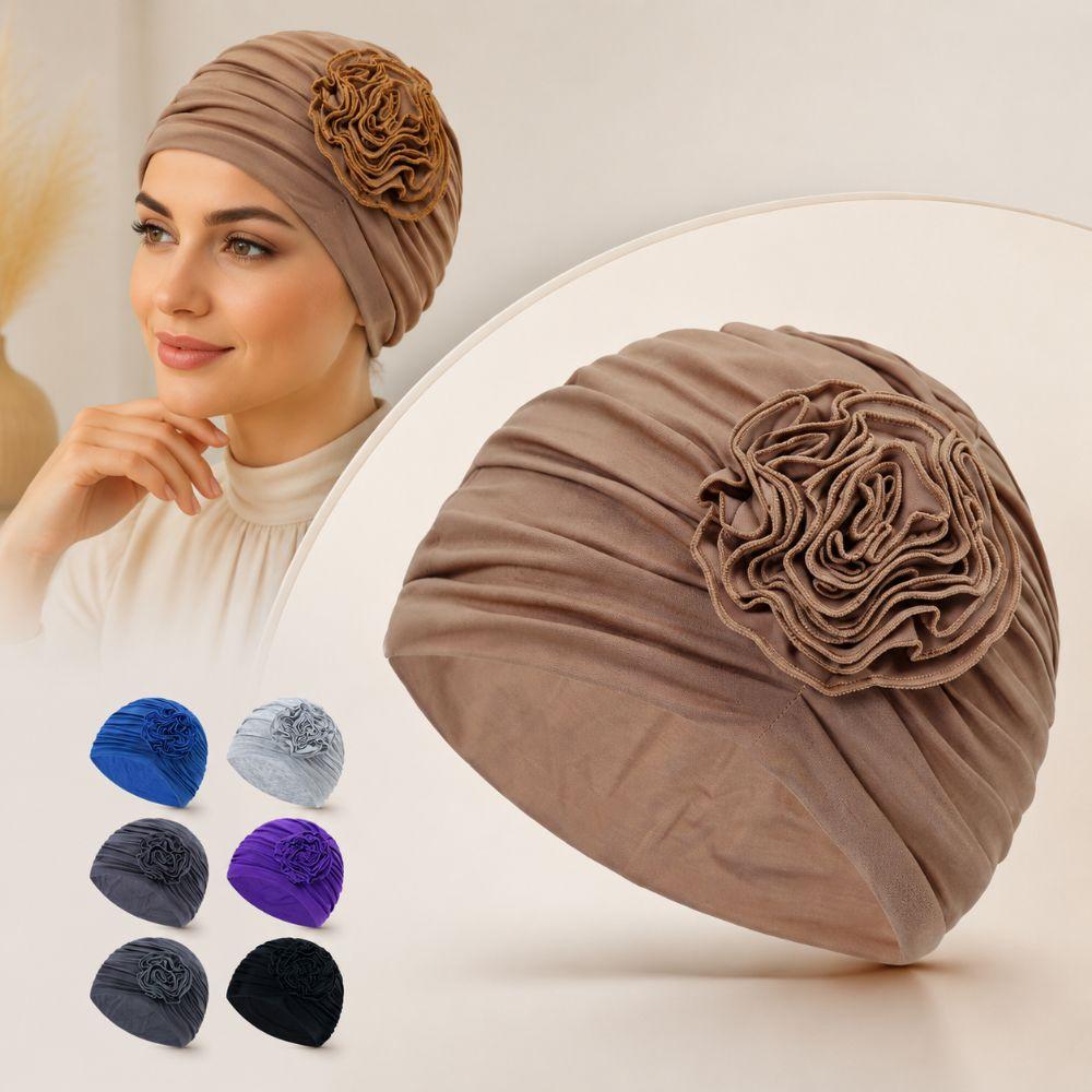 Double Layer Headscarf Hat 3D Flowers Headband Hat Simple Chemo Headwear Hat  For Women