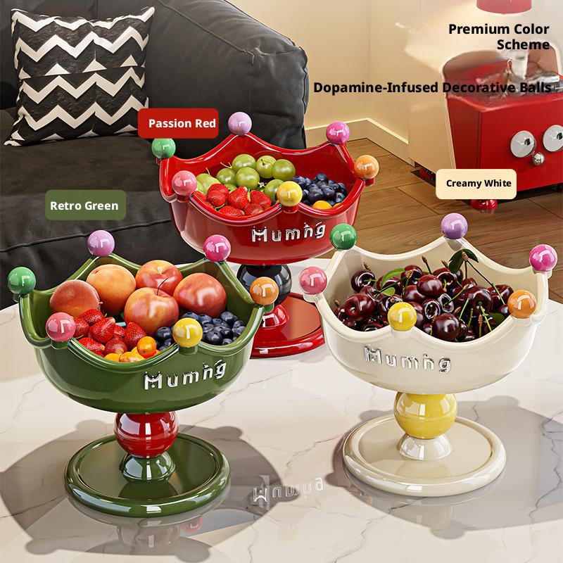 Luxury Crown-Shaped Plastic Fruit Bowl, Vibrant Colorful Home Decor Tray for Living Room Coffee Table