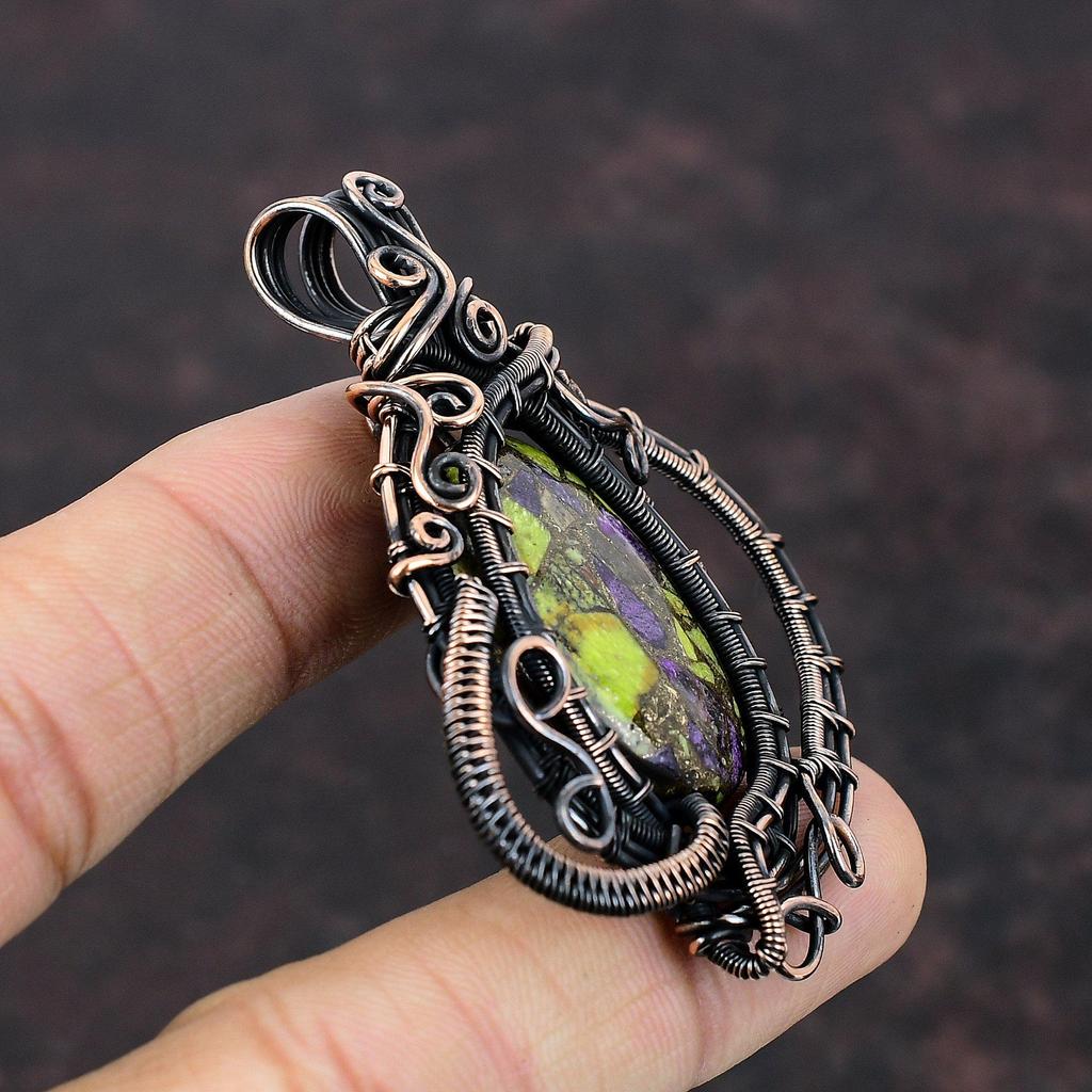 Медный кулон Stichtite, медная проволочная обертка, подвеска из настоящего драгоценного камня, проволочная обертка, ювелирные изделия ручной работы, медные украшения для подарка