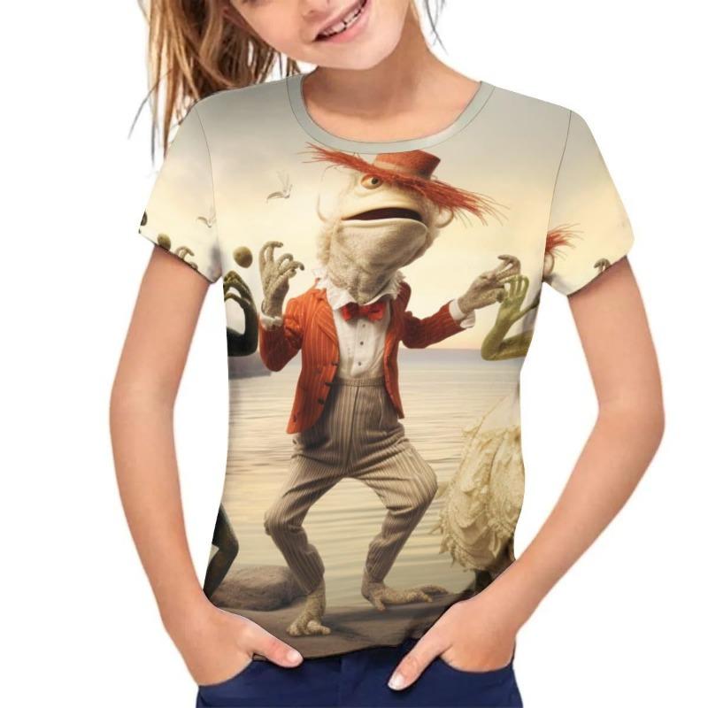 Детская футболка Летняя детская Милая анималистичная принт Стиль Простой повседневный круглый вырез свитер с короткими рукавами футболка