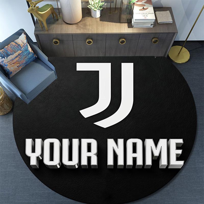 Custom Name,Juventus Fire pattern round rug,Carpet Rug for Living Room Bedroom Playroom ,Non-slip Floor Mat,Holiday Gifts and Birthday Gifts.