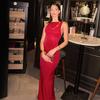 Fashion Women's Dress Red Temperament Sleeveless Dress Slim Sexy Backless Evening Dress