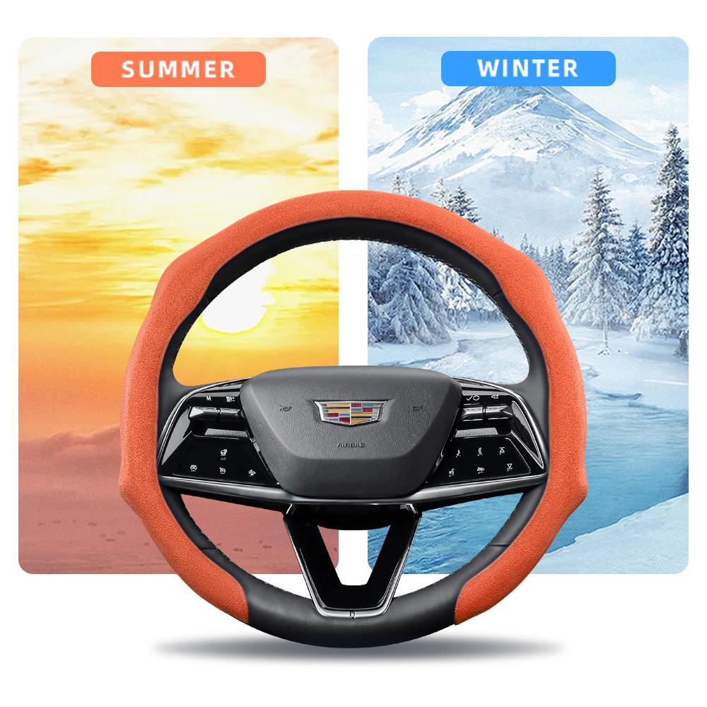 Suitable for Cadillac Premium Suede Snap-On Steering Wheel Cover Anti-Slip Durable Car Accessories Cts 2013 Ct4 Carbon Interior Ct5 Xt5 Xt4 Xt6 Escala
