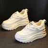 Genuine Leather Chunky Sneakers Wedge Heel Platform Breathable Hollow Casual Shoes New Sneakers Vulcanized