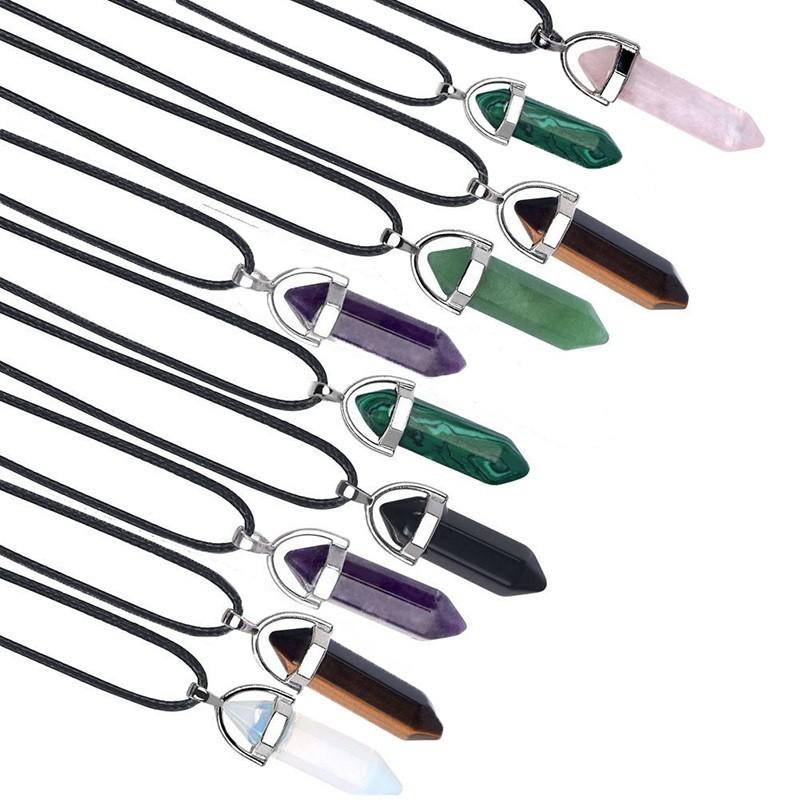 Красивое ожерелье из натурального кристалла с уникальным шестиугольным кулоном для исцеления