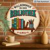 2D Flat, 1pc 7.87x7.87 Inch Round Aluminum Sign, Vintage "Library" Aluminum Plaque, Study Room Decor Sign, Suitable for Decorating Study Rooms