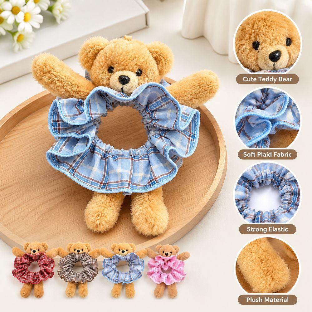 Scrunchie Hair Accessory Teddy Bear Hair Ring Plaid Plush Hair Band Ear Fluffy Ponytail Holder