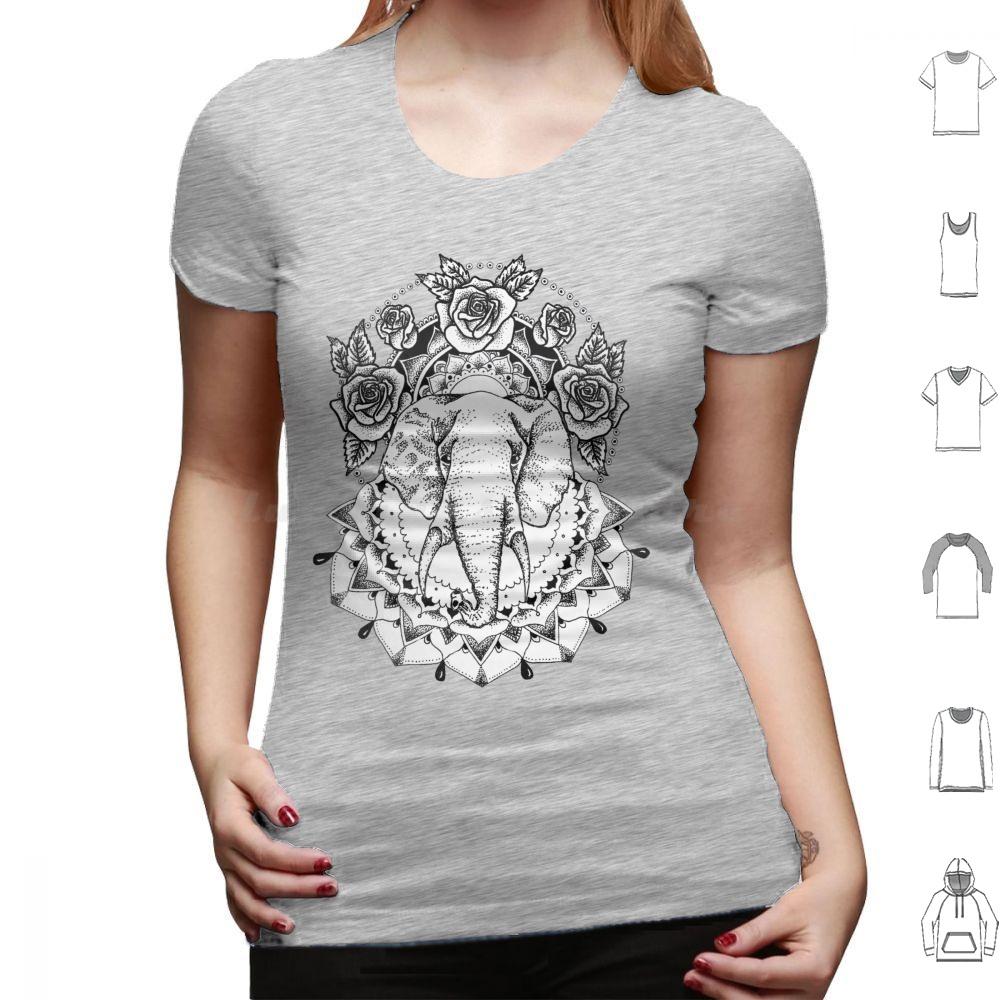 Floral Elephant Mandala T Shirt Men Women Kids Elephant Floral Flowers Roses Mandala Black And White Fine Liner Dot Work