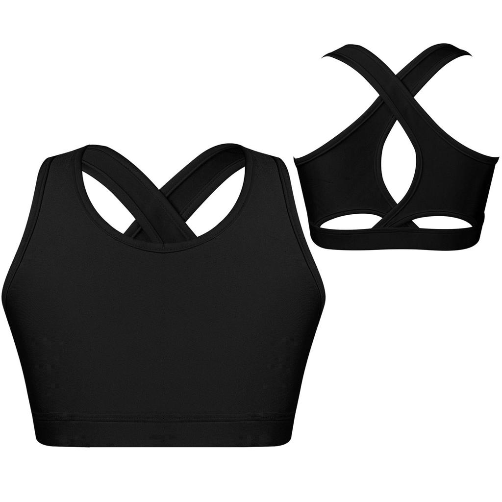 Kids Girls Dance Top Sport Cropped Top Vests Shoulder Straps Sleeveless Keyhole Back Shockproof Running Gym Yoga Sports Bra Top