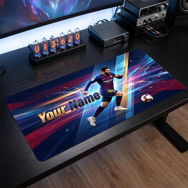 Lionel Messi Custom Large Mouse Pad, Personalized Name Text Print, Football Logo Non‑Slip Desk Mat Gaming Gift