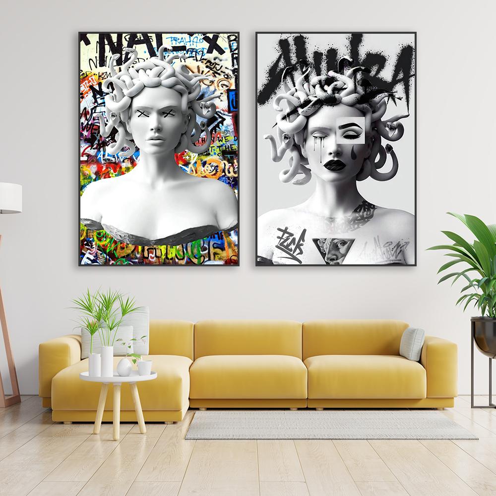 Graffiti Pop Street Colorful Medusa Poster Nordic Sculpture Bansky Art Print Greece Godess Statue Canvas Painting Home Decor