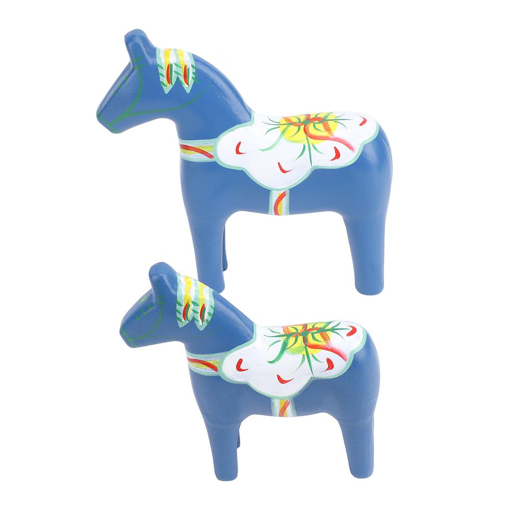 2pcs Hand Painted Swedish Wooden Horse Figurine Dalecarlian Horse Ornaments for Home Wedding Supplies Blue