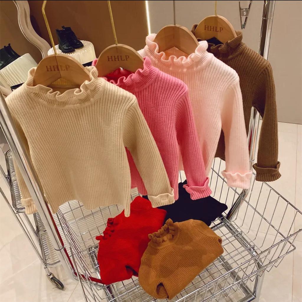 Kids Rib Sweater Girl T-Shirt Long Sleeve Children Turtleneck Knitted Sweater Bottoming Shirt Tops Clothes for Baby