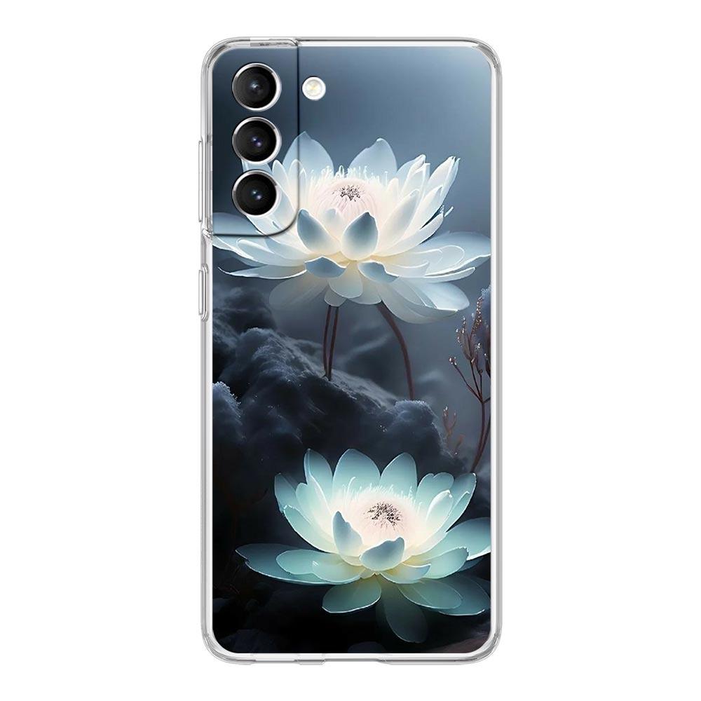 Чехол для телефона Samsung Galaxy S25 S24 S23 FE S22 Ultra S20 S21 5G S10 S9 Plus S10E S8 Мягкий прозрачный чехол Роскошный цветок лотоса