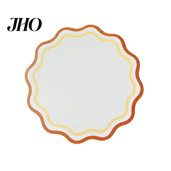 Quick-drying Place Mat Faux Leather Scalloped Placemat Heat-Resistant Non-slip Heat Insulation Reversible Waterproof Dining Table Protection