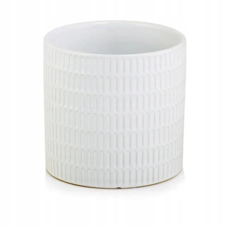 Glazed ceramic flowerpot, round, white, 13 cm