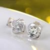 Zhenrong Korean-Style Sparkling Four-Leaf Clover Stud Earrings, Silver-Plated Jewelry, Hypoallergenic White Gold Finish